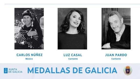 Imaxe da nova:Rueda anuncia a concesión das Medallas de Ouro de Galicia deste ano aos músicos Juan Pardo, Luz Casal e Carlos Núñez