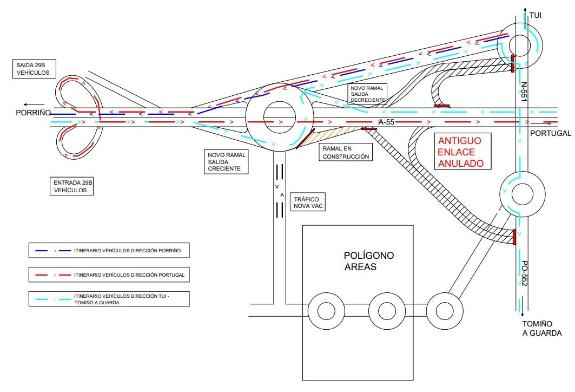 Imagen de la noticia:A partir de mañana entrarán en servicio tres nuevos ramales del enlace de conexión de la autovía Tui-A Guarda con la autovía...